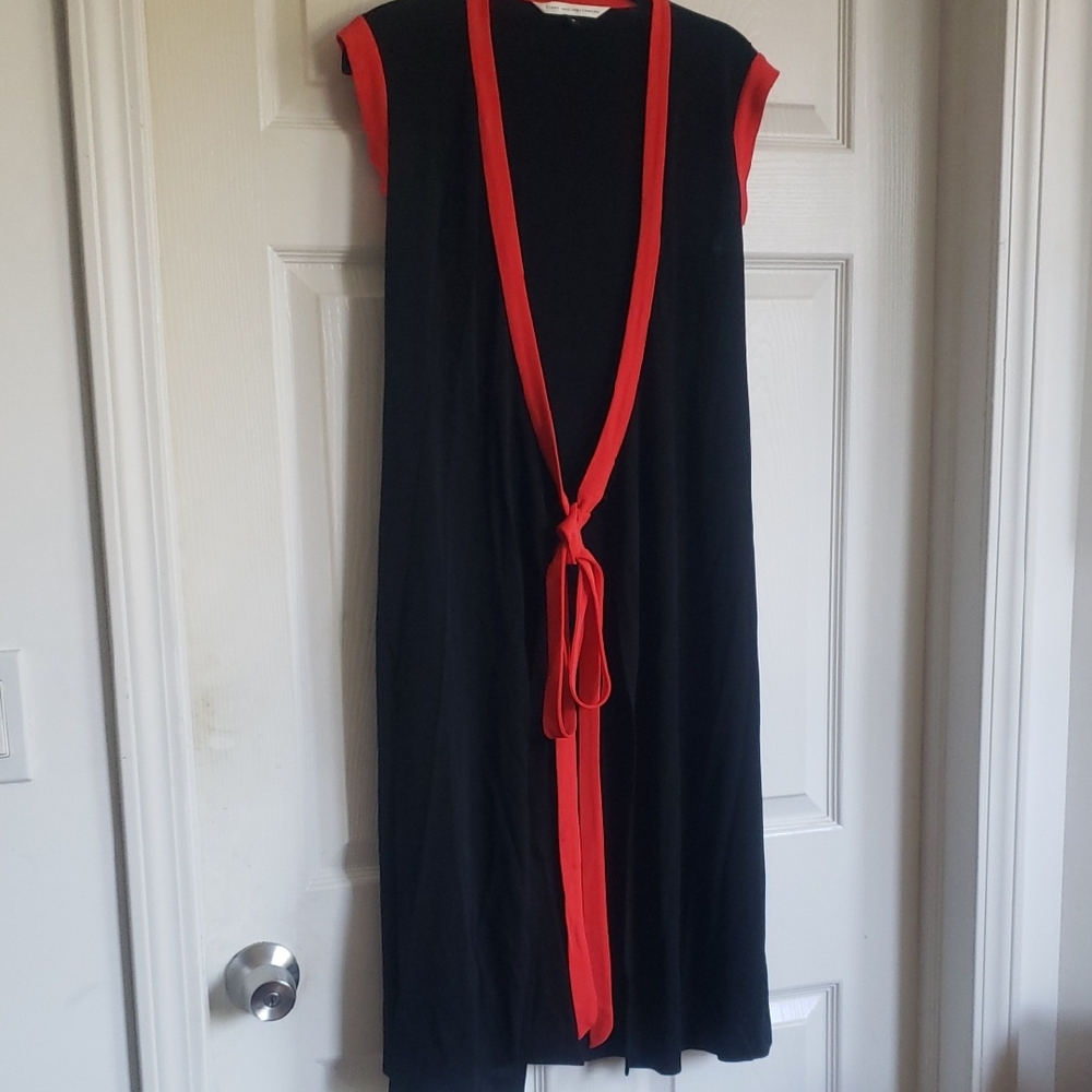 Diane Von Furstenberg Black Wrap Dress with Red Accent